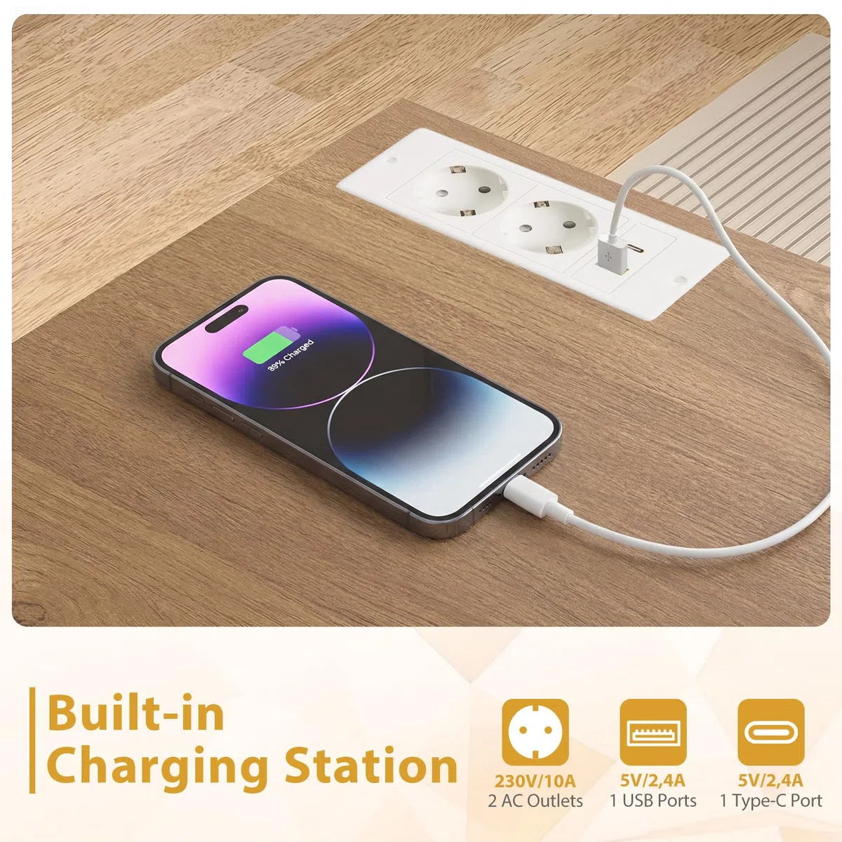 FANTASK Mobiler Küchenwagen mit USB-Ladestation, Servierwagen, 75x46x90,5 cm Weiß