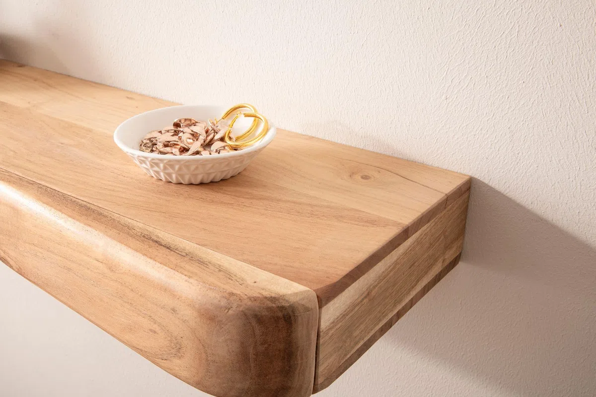 FineBuy Wandregal Akazie Massivholz 100cm mit DREI Schubladen - Design Regal für die Wand - Holz Wandboard mit Stauraum - Schwebendes Hängeregal aus Echtholz