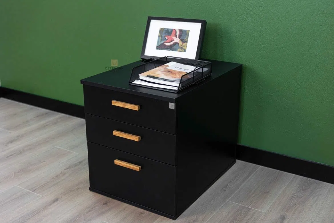 DEERHORN® Büroschrank mit Schubladen – Kleiner Aktenschrank aus Eichenholz für Dokumente, Rollcontainer für Schreibtisch & Büro, Weiß, Schwarz oder Braun