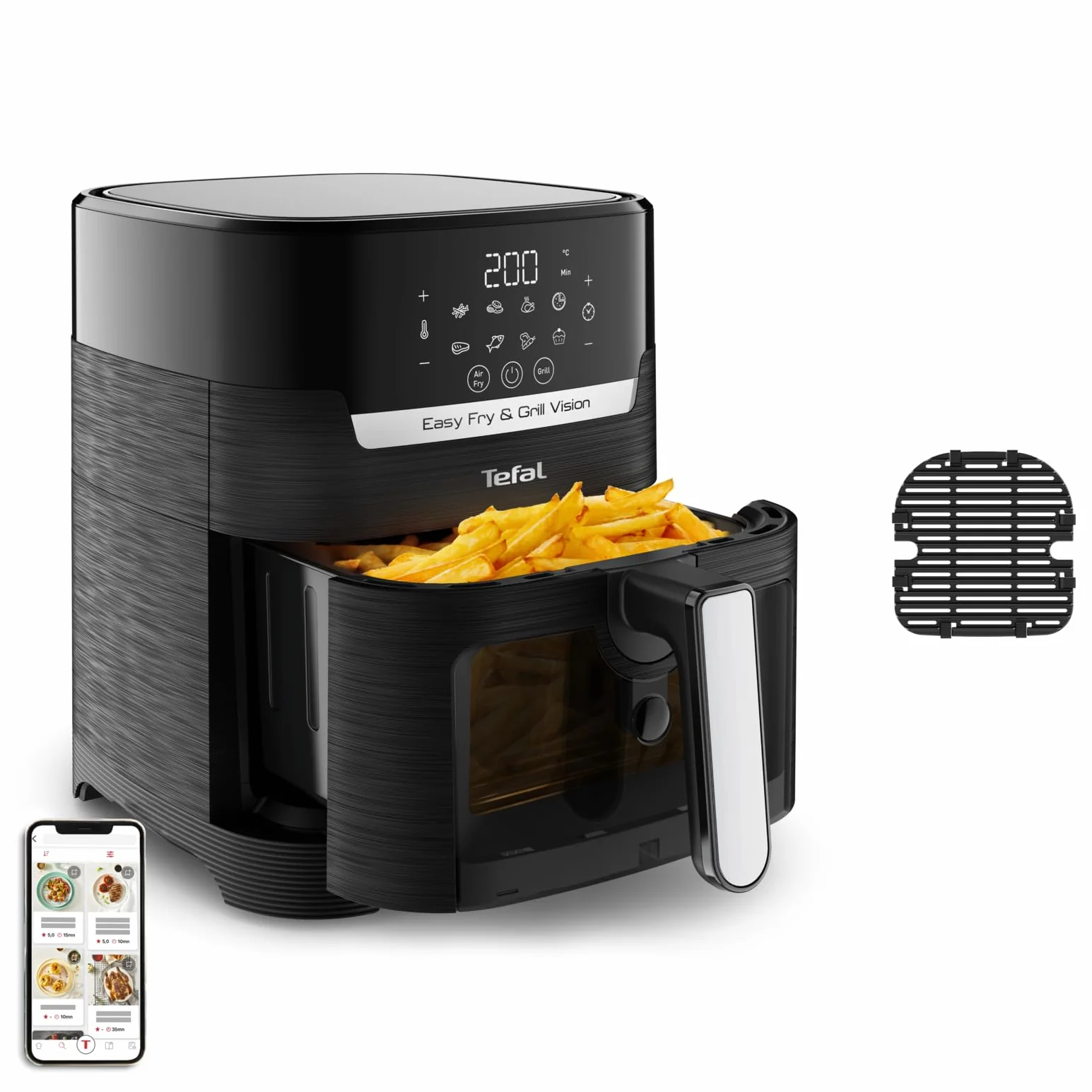 Tefal Easy Fry & Grill Vision Heißluftfritteuse 4,2 L – 2-in-1 Airfryer mit Sichtfenster & Grillplatte, Extra-Crisp Technologie, 8 Programme, Präzisions-Touchscreen, schnell & energiesparend EY5068