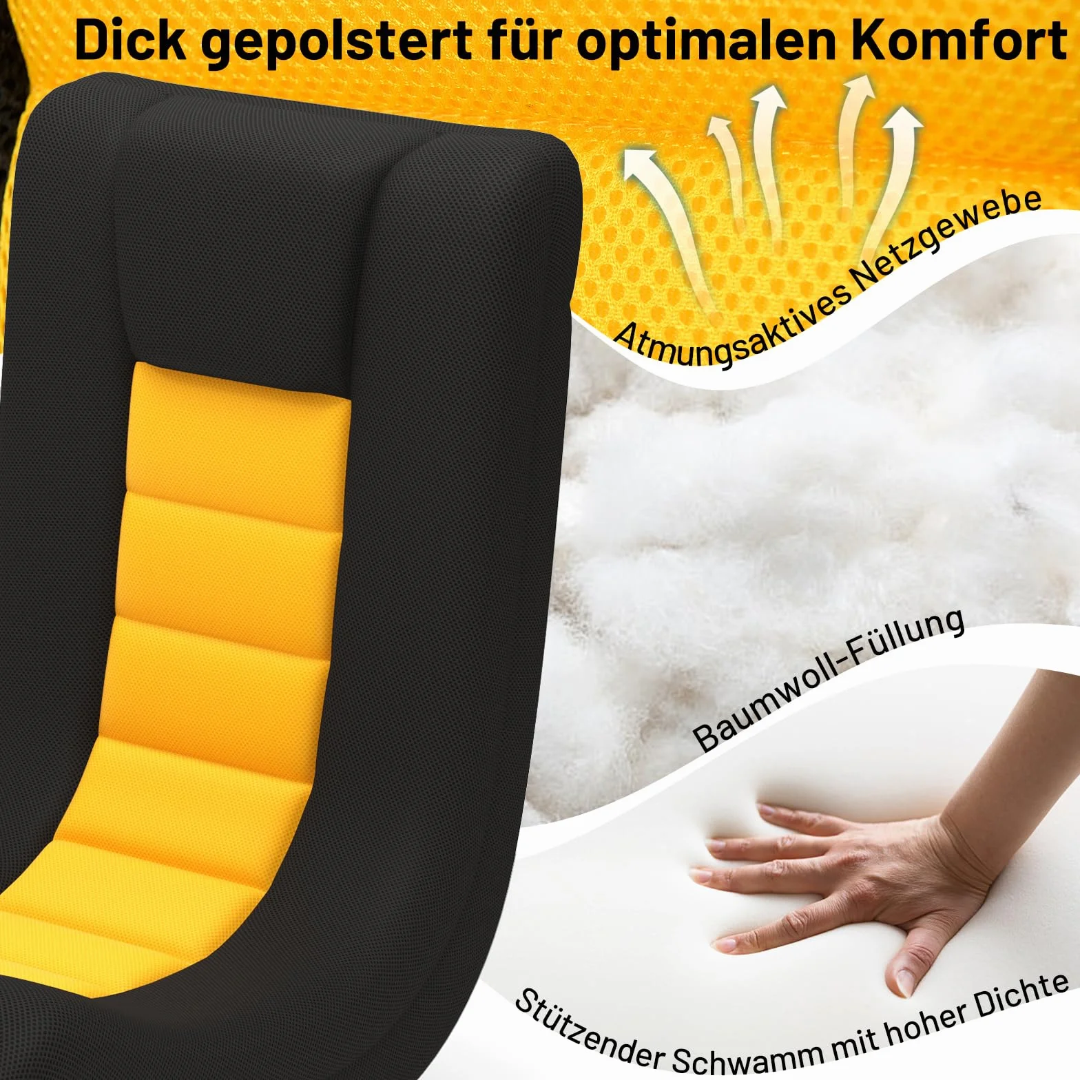 COSTWAY Bodenstuhl 360° drehbar, klappbares Bondensofa mit Verstellbarer Rückenlehne, Bodensessel, Relaxsessel zum Fernsehen, Lesen, Gaming (Gelb)
