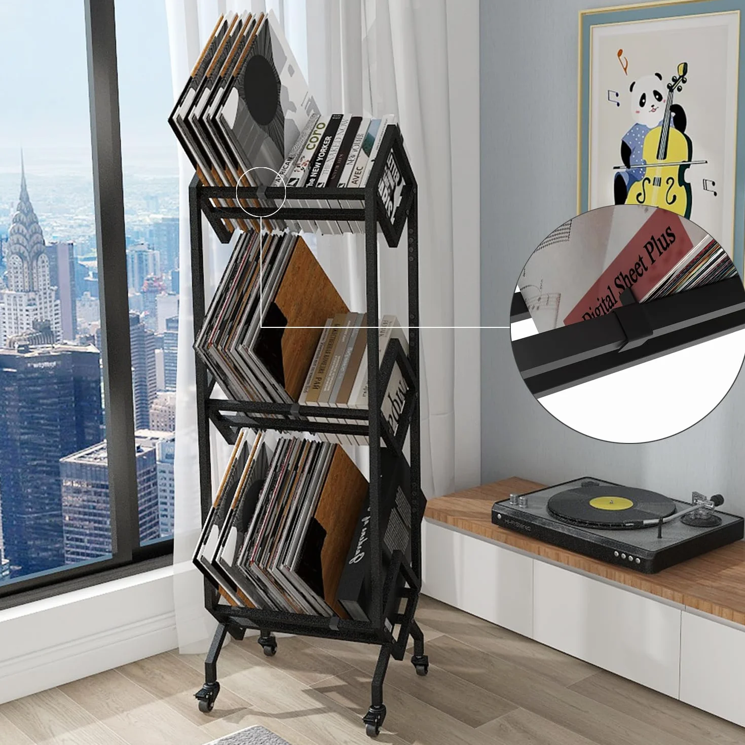 VEDECASA DJ Vinyl Record Schallplatten Plattenständer Regal Vinyl Regal mit 3-stöckiges Speicherhalter Rack LP Storage Display Ständer Regals Plattenspieler für Wohnzimmer Schallplattenständer