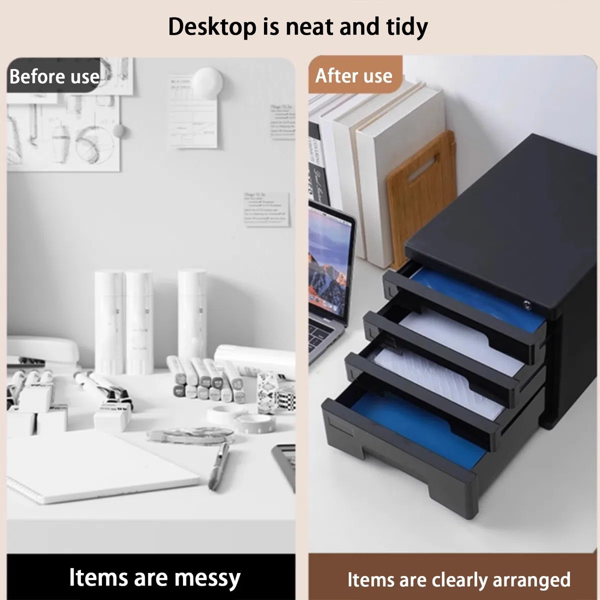 Schubladenbox – Abschließbarer A4-Aktenschrank Für Den Schreibtisch, Mehrschichtiger Schreibtisch-Organizer Mit Schloss Für Dokumente Und Zubehör(Schwarz,4-Layers)