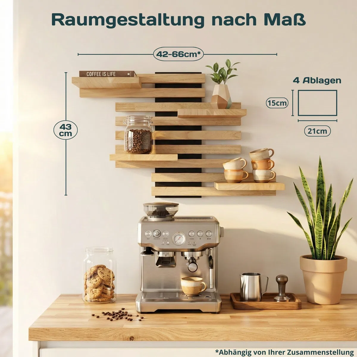 Wandregal Holz Hängend - Modulares Bücherregal Set aus Massivholz - Schwebendes Regalbrett für Wohnzimmer, Küche & Bad - Vintage Deko & Pflanzen Ablage