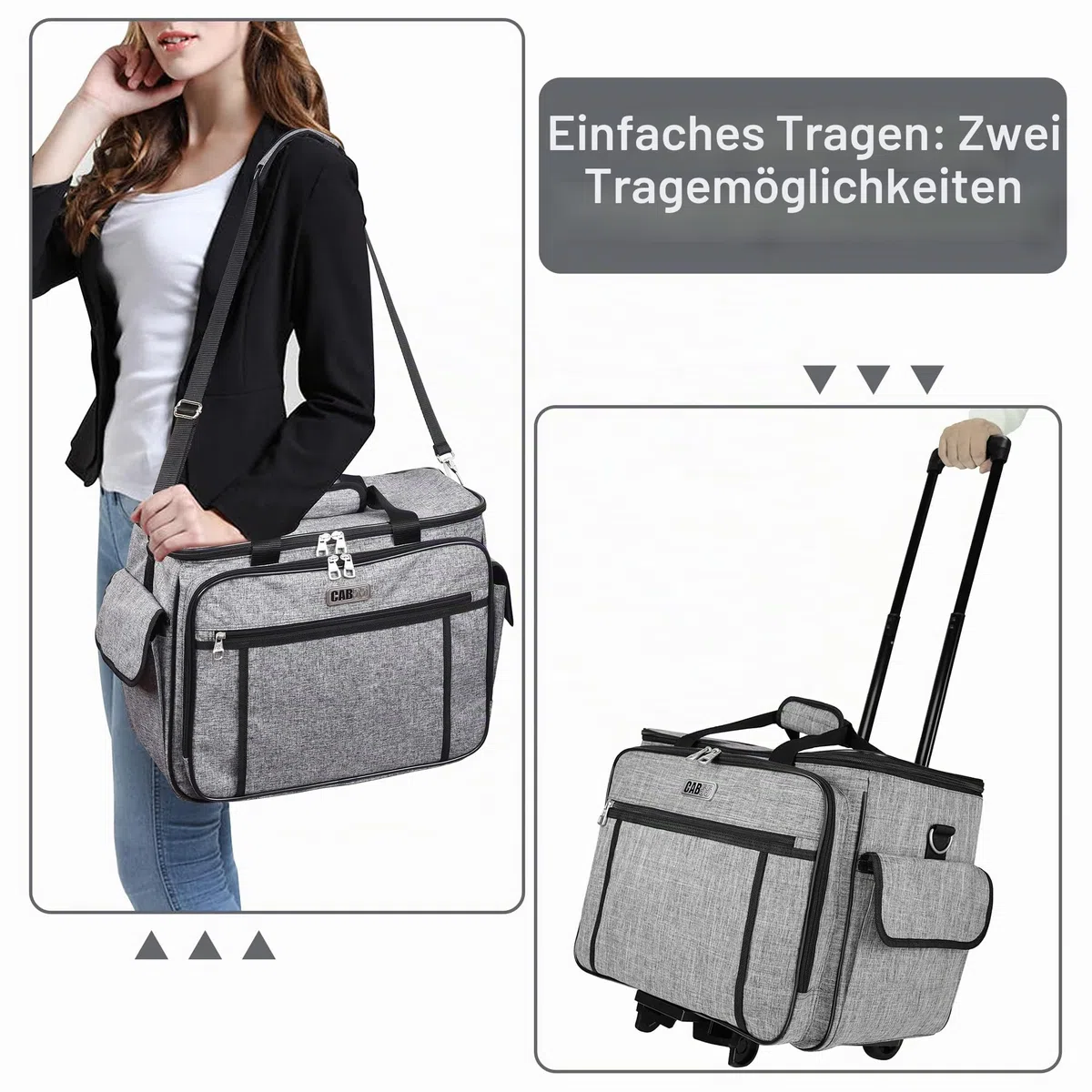 CAB55 Roll-Nähmaschinenkoffer, abnehmbare Roll-Nähmaschinen-Tragetasche auf Rädern, Trolley-Tragetasche mit abnehmbarem Boden, Holzbrett für die meisten Standard-Nähmaschinen und Zubehör