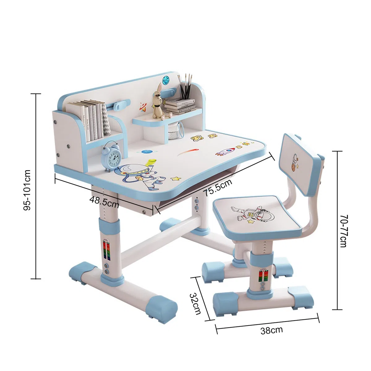 kinderschreibtisch, kinderschreibtisch höhenverstellbar, schreibtisch kinder Mit Motiven aus Zeichentrickfilmen, kinder schreibtisch Mit Inklusive Schreibtafel und Bücherregal für 3-18 jahren (Blau B)