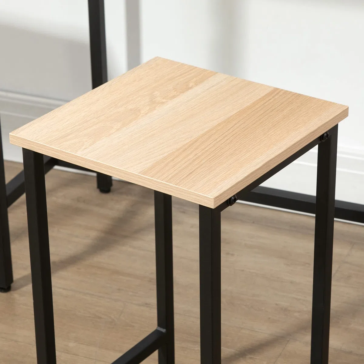 HOMCOM 3-teilig Esszimmergruppe Bartisch mit 2 Stühlen Essgruppe Esstisch Set Bartisch Set für Küche Esszimmer Bistro Industrie-Design Spanplatte Stahlrahmen Naturholz+Schwarz 80 x 50 x 85 cm