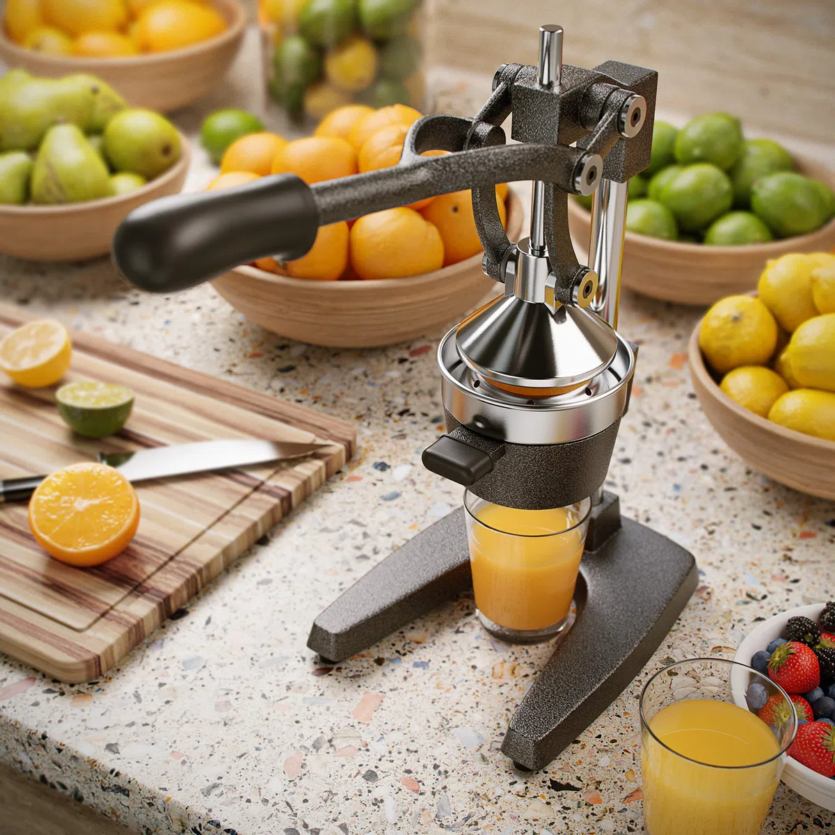 Arendo - Manuelle Saftpresse - Zitruspresse und Orangenpresse - Professioneller Zitrus-Entsafter - Edelstahl Zitronenpresse - Hochwertige manuelle Orangensaft- und Limettenpresse