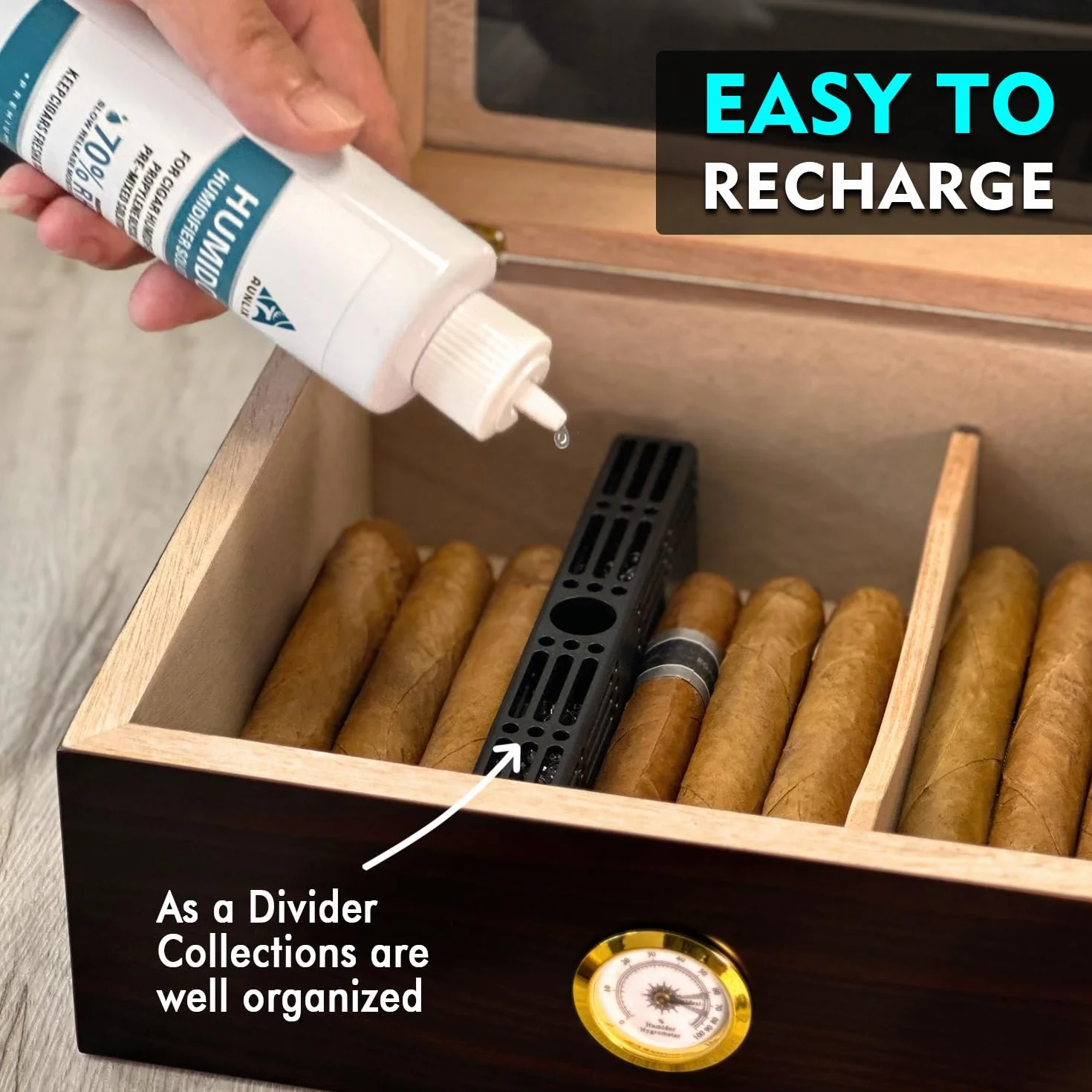 Zigarren Befeuchter für Zigarren-Humidor, Zigarren-Box 3-Wege Luftbefeuchtungssystem für 1-100 Kuba-Zigarren, als Humidor-Teiler, hält 70% RH, Humidor-Luftbefeuchter passend für alle Arten
