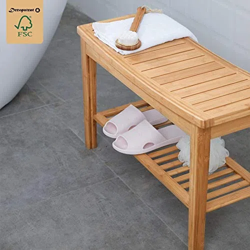 Robuste Badezimmer-Bank aus Bambusholz - Stabile Holzbank für das Badezimmer - Praktisch als Badhocker / Badstuhl - Decopatent