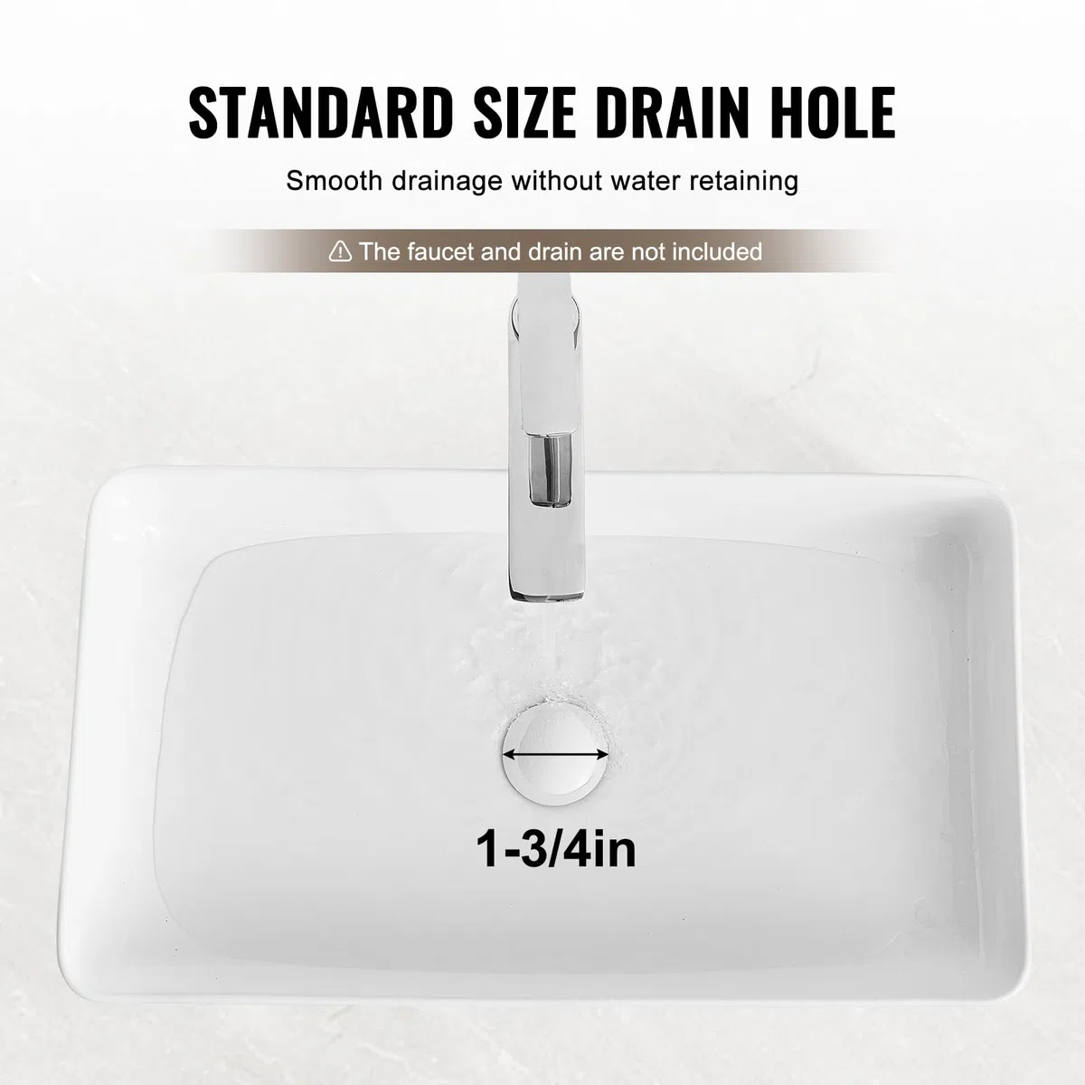 VEVOR Rechteckiges Aufsatzwaschbecken, 61 x 35 cm, Badezimmer-Aufsatzwaschbecken, weißes Keramik-Waschbecken über der Theke, moderner Stil, hell und elegant, gut verpackt für Badezimmer, Hotel