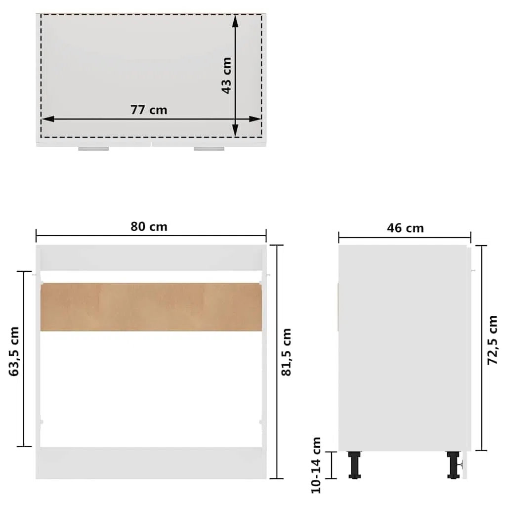 vidaXL Unterschrank 80x46x81,5 cm, Weiß, Holzwerkstoff, Badschrank, Unterbeckenschrank, Küchen- & Badezimmerschrank, Wandmontierbar