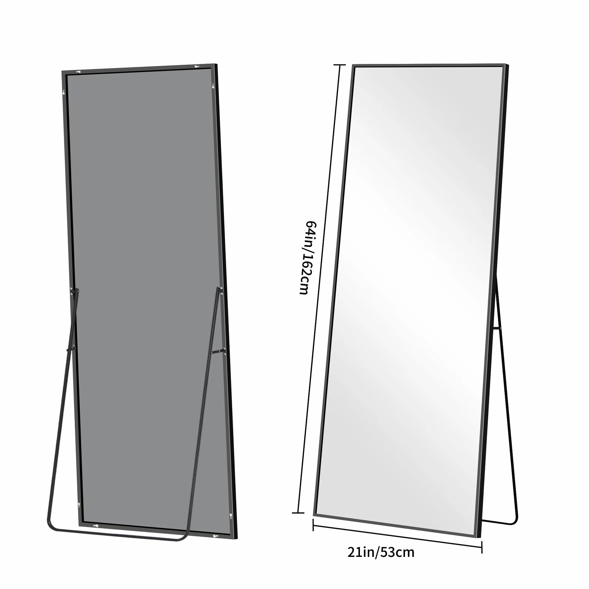 BONEWEI Ganzkörperspiegel 161 x 52 cm, Rechteckiger Standspiegel mit Schwarzem Aluminiumrahmen, Groß Wandspiegel Bodenspiegel für Schlafzimmer, Eingangsbereich, Flur, Heimdekorationn