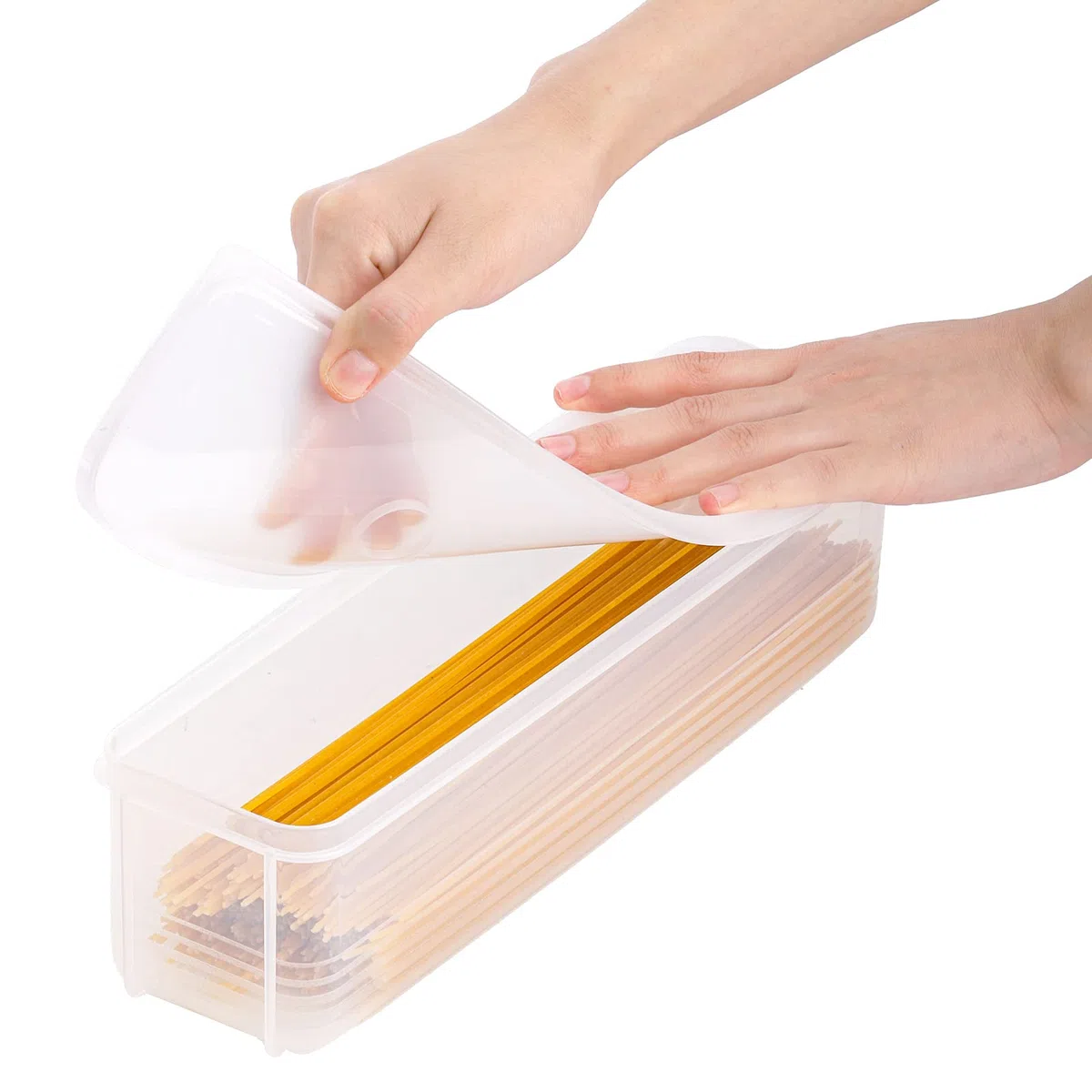 ZENFUN Set mit 6 Nudel Vorratsbehältern mit Deckel, Luftdichter Spaghetti Nudelhalter Nudel Aufbewahrungsbox Kanister für Kühlschrank, Küche Speisekammer, 30x8x7,5 cm, BPA-FREI