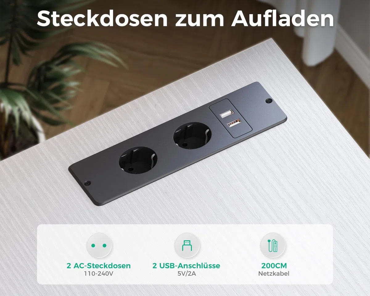 Coleshome Schreibtisch mit Stoff Schubladen, 140x80cm Umkehrbarer Schreibtisch L Form mit Aktenschublade, Eckschreibtisch mit USB-Ladeanschluss und Steckdose, Home Office Schreibtische, Weiß