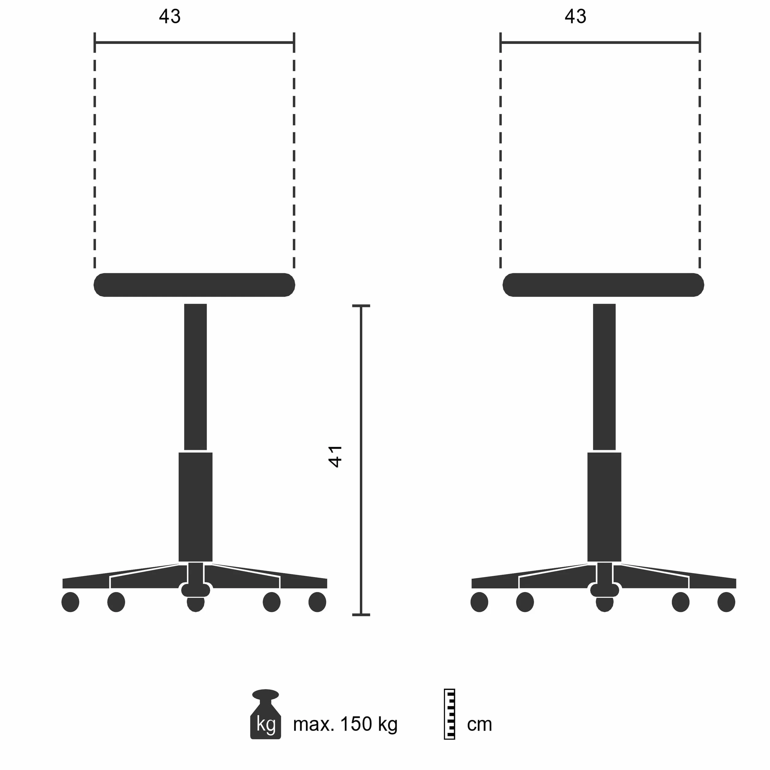 hjh OFFICE Tritthocker TIO-M II Metall Elefantenfuß, Höhe 42 cm, bis 150kg belastbar, mit Rollen 830008 Hellgrau