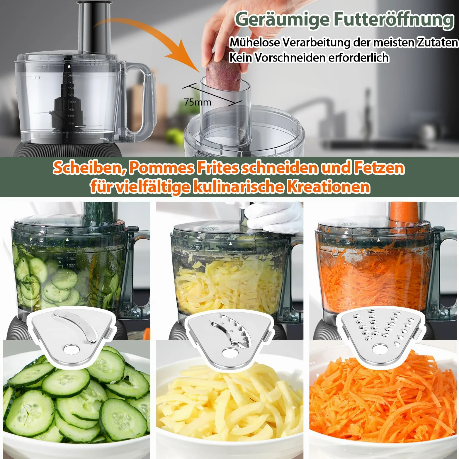 1500W Küchenmaschine und Mixer Kombination, 2,5L Zerkleinerer für Fleisch, Gemüse und Teig, 2L Standmixer mit Glasbehälter, 2 Geschwindigkeitsstufen&Pulsfunktion für Smoothies, Saft usw.