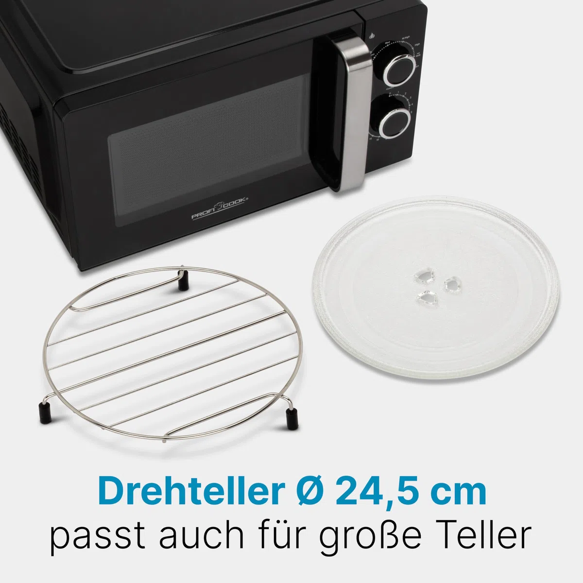 ProfiCook® Mikrowelle mit Grill | 900 Watt | 6 Stufen | 17 Liter Garraum | 360° Drehteller | Timer mit Endsignal | inkl. Grillrost | Microwelle | Microwellengerät | PC-MWG 1208 schwarz