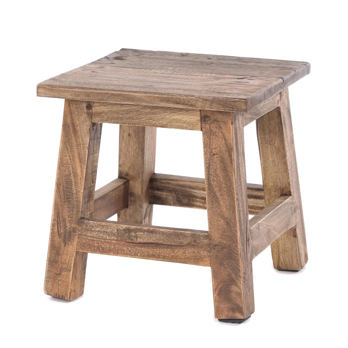 DESIGN DELIGHTS RUSTIKALER Vintage FUSSHOCKER PALO | 27,5x26x26cm (HxBxT), Mahagoni Recyclinholz | Holzhocker, Sitzhocker, Beistelltisch, Blumenhocker | Farbe: 01 Natur-Vintage