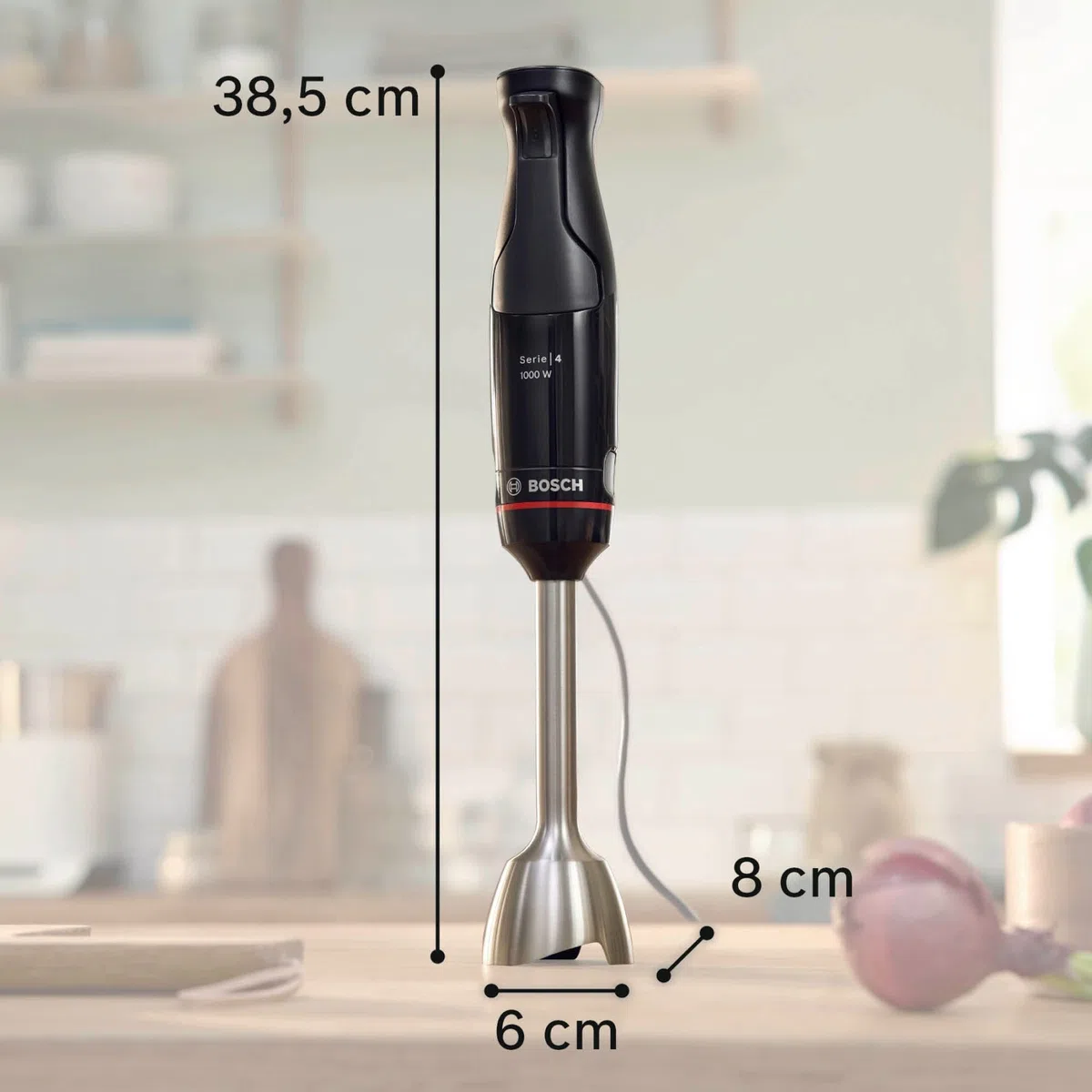 Bosch Stabmixer ErgoMaster Serie 4, mit Zerkleinerer, Mix-/Messbecher, Edelstahl-Klingen, langlebig, verschleißfreie Keramik-Kupplung, 1000 Watt, schwarz, MSM4B620