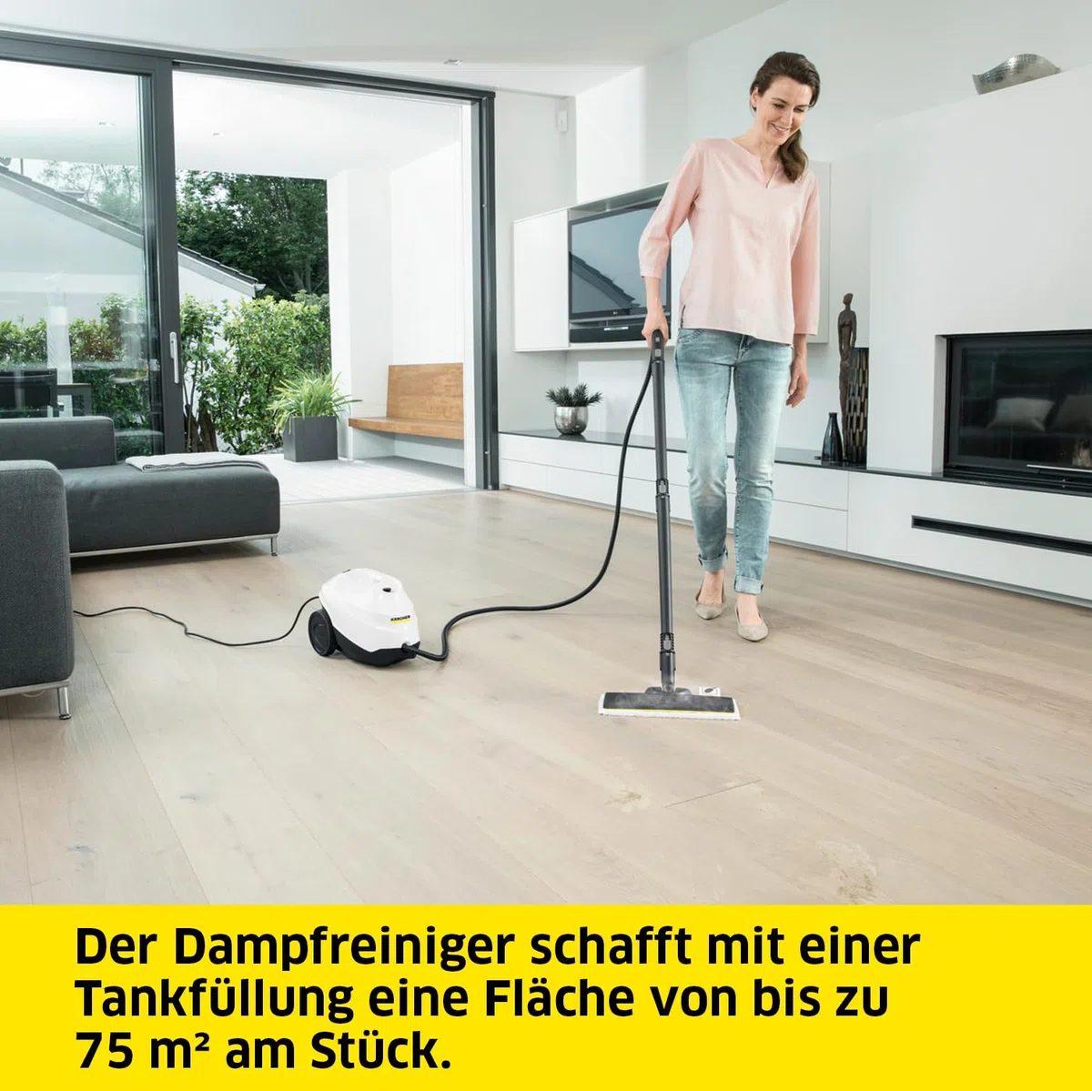 Kärcher Dampfreiniger SC 3 EasyFix Dampfdruck: max. 3,5 bar Aufheizzeit: 30 s, Leistung: 1.900 W, Flächenleistung: 75 m² Tank: 1 l, mit Entkalkungskartusche, Bodenreinigungsset und Düsen Weiss, Boden