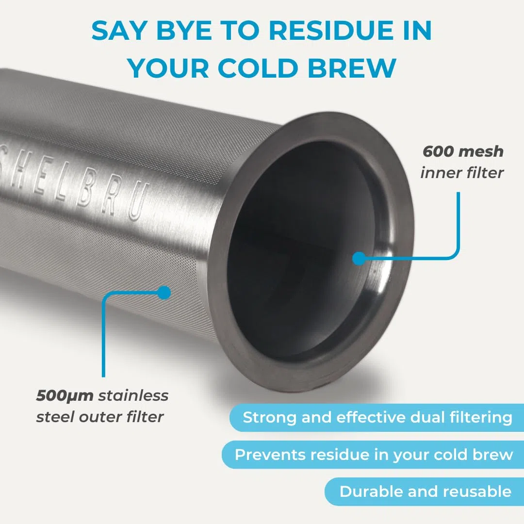 Kaltbrühsystem mit wiederverwendbarem Doppelfilter aus Edelstahl – 2-teiliges Set mit Brauer und Karaffe – 500 ml Kaltbrühkonzentrat – robustes Borosilikatglas