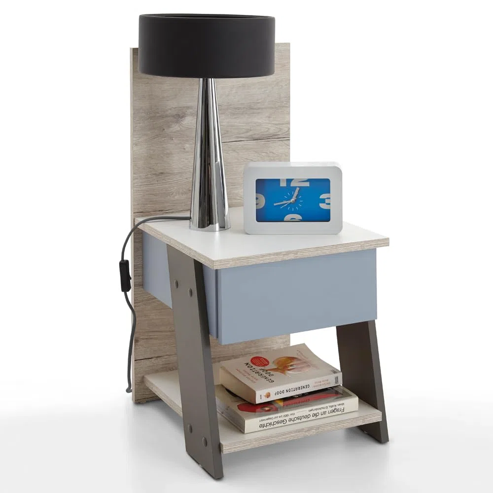 Lomadox Jugendzimmer Komplett Set Sandeiche weiß Lava blau 140x200 cm Kojenbett Kleiderschrank