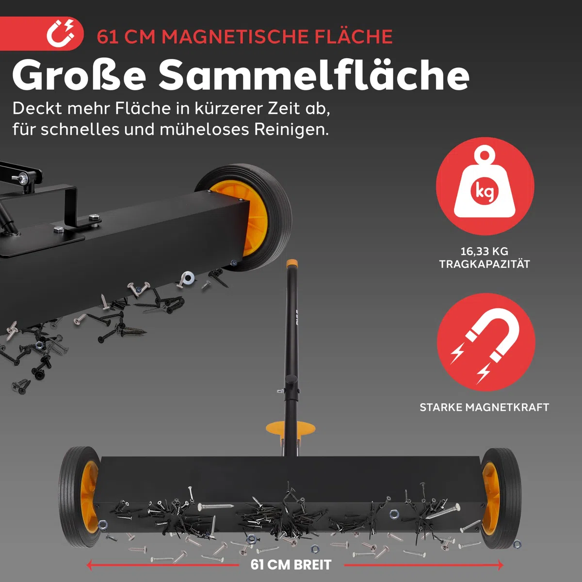 Pyle Magnetbesen, Spänesammler 61cm, Magnetic Sweeper, Magnetische Kehrmaschine mit starke & Langlebige Metallkontsruktion, Robuste Reinigung, für Industrielle & Gewerbliche Nutzung