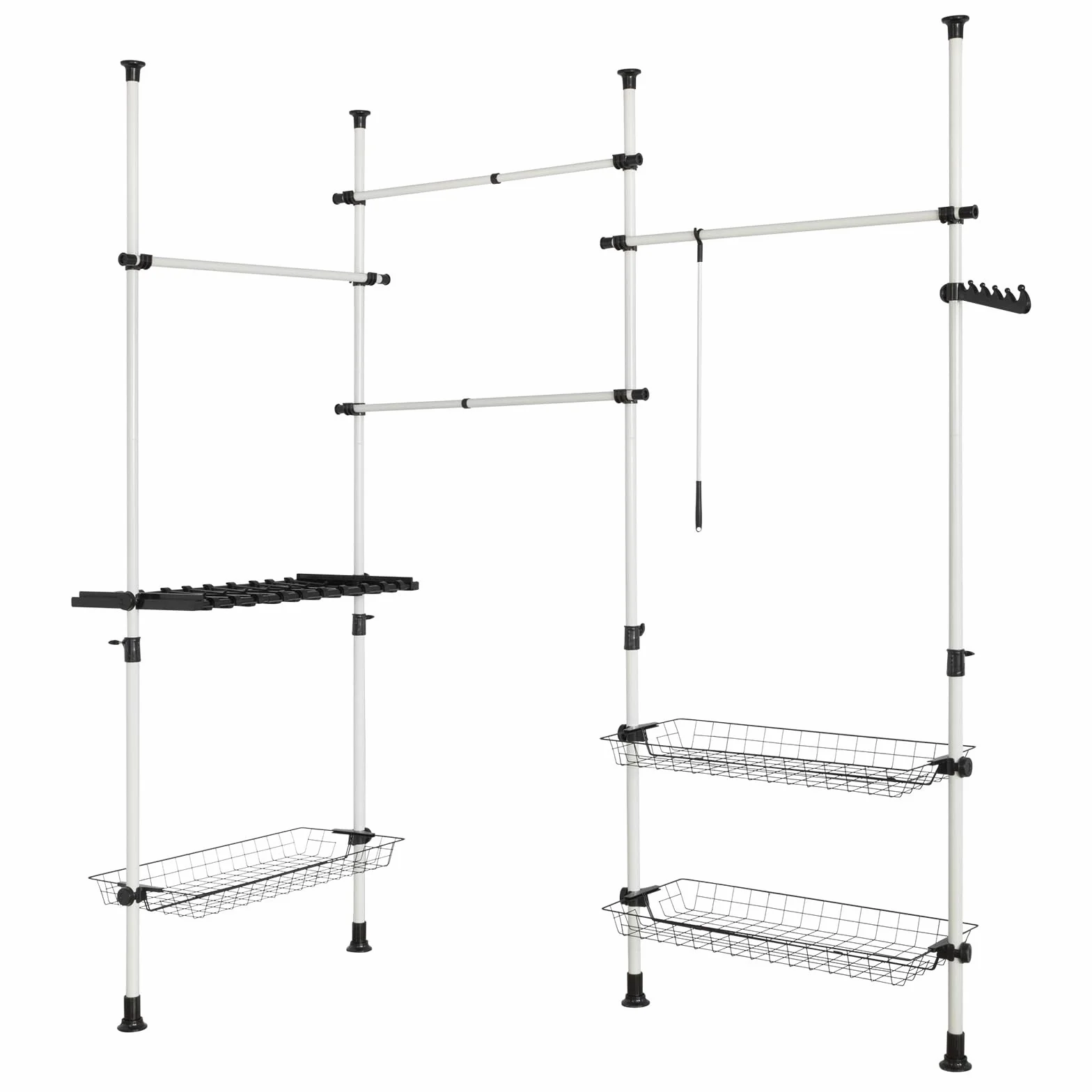 SoBuy FRG38 Teleskop Garderoben System Regalsystem mit 4 Kleiderstange und 3 Körben Kleideraufbewahrungssystem Neu Weiß