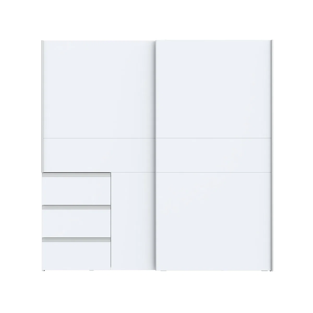 FORTE WINN 2 Schrank, weißer Kleiderschrank, Schlafzimmerschrank, Schwebetürenschrank Weiß mit Schubladen, 200 cm breit x 200 cm hoch x 61,2 cm tief
