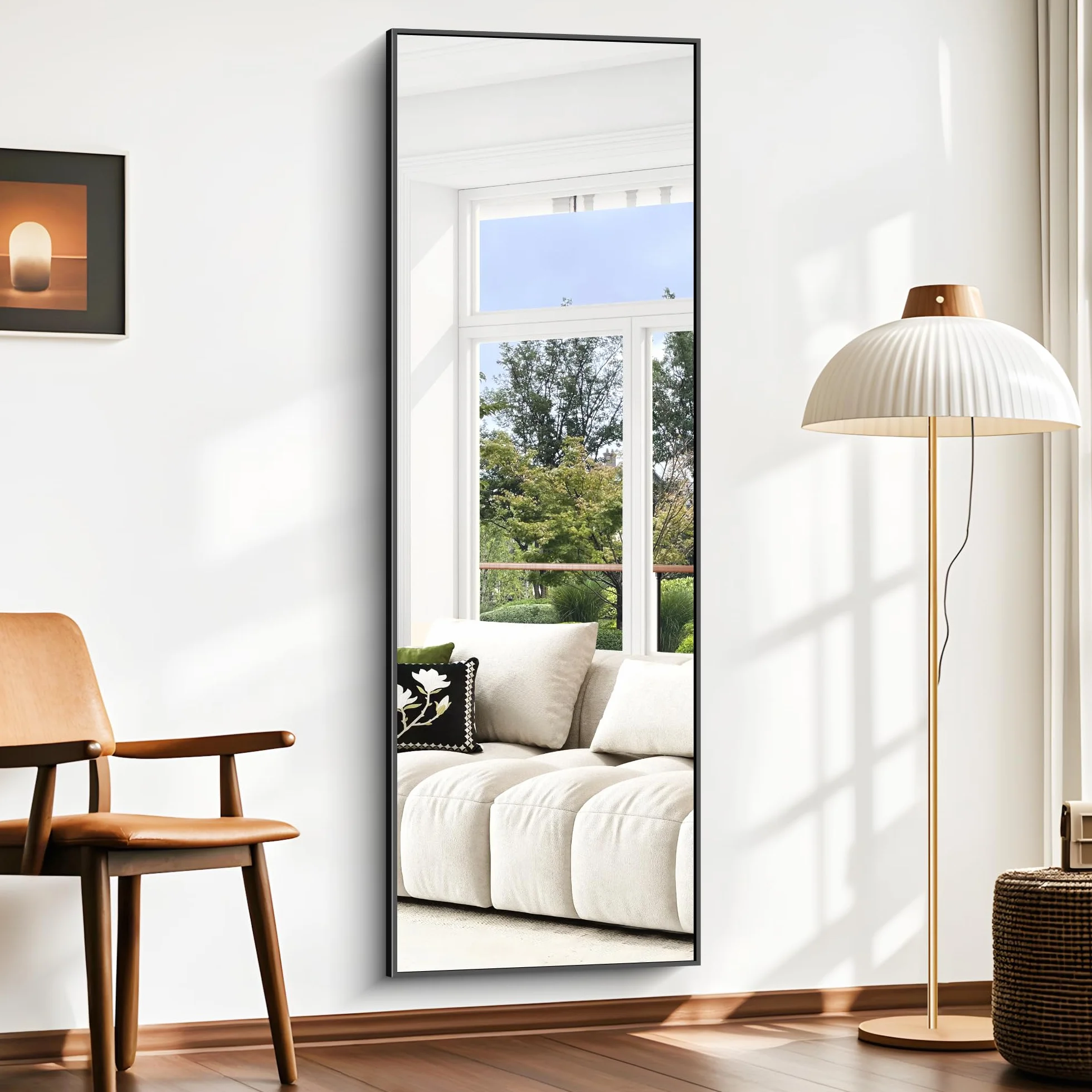 BONEWEI Ganzkörperspiegel 161 x 52 cm, Rechteckiger Standspiegel mit Schwarzem Aluminiumrahmen, Groß Wandspiegel Bodenspiegel für Schlafzimmer, Eingangsbereich, Flur, Heimdekorationn