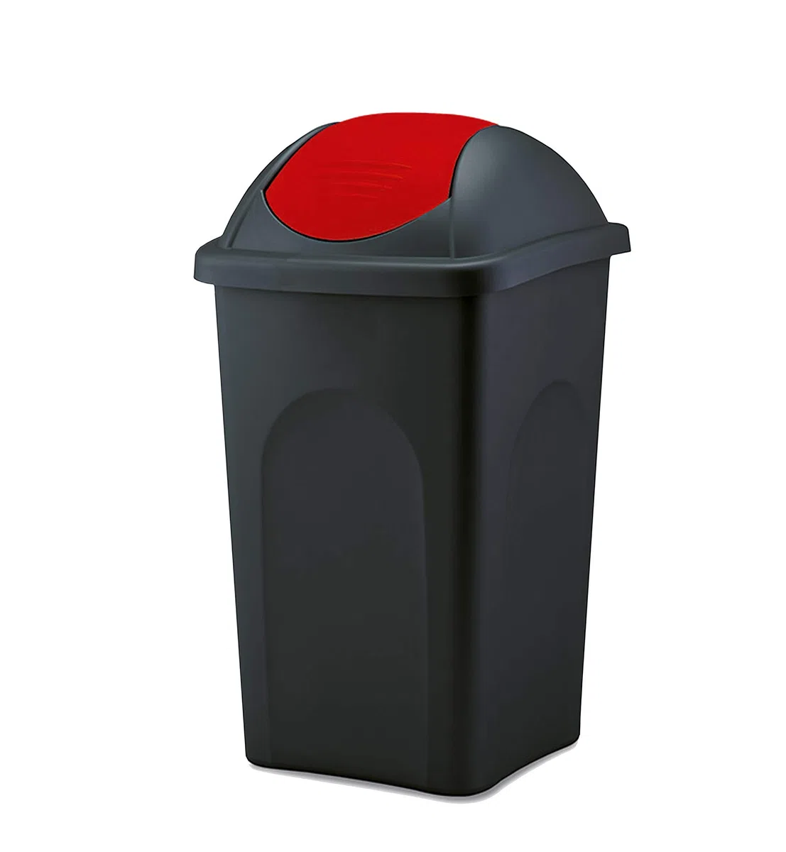 BigDean Mülleimer 60L schwarz Schwingdeckel rot Kunststoff Made in Italy