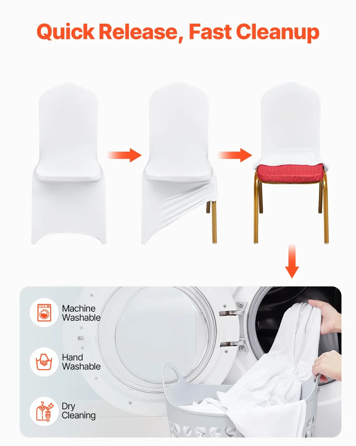 VEVOR Stuhlhussen Weiß 50 Stück Stuhlüberzug Abnehmbarer Waschbarer Stuhlbezug für Schalenstühle, Stretch Stuhlhussen für Hochzeit, Party, Hotel, Restaurant