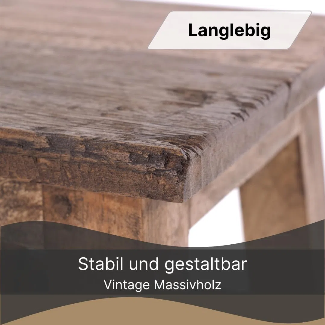 DESIGN DELIGHTS RUSTIKALER Vintage FUSSHOCKER PALO | 27,5x26x26cm (HxBxT), Mahagoni Recyclinholz | Holzhocker, Sitzhocker, Beistelltisch, Blumenhocker | Farbe: 01 Natur-Vintage