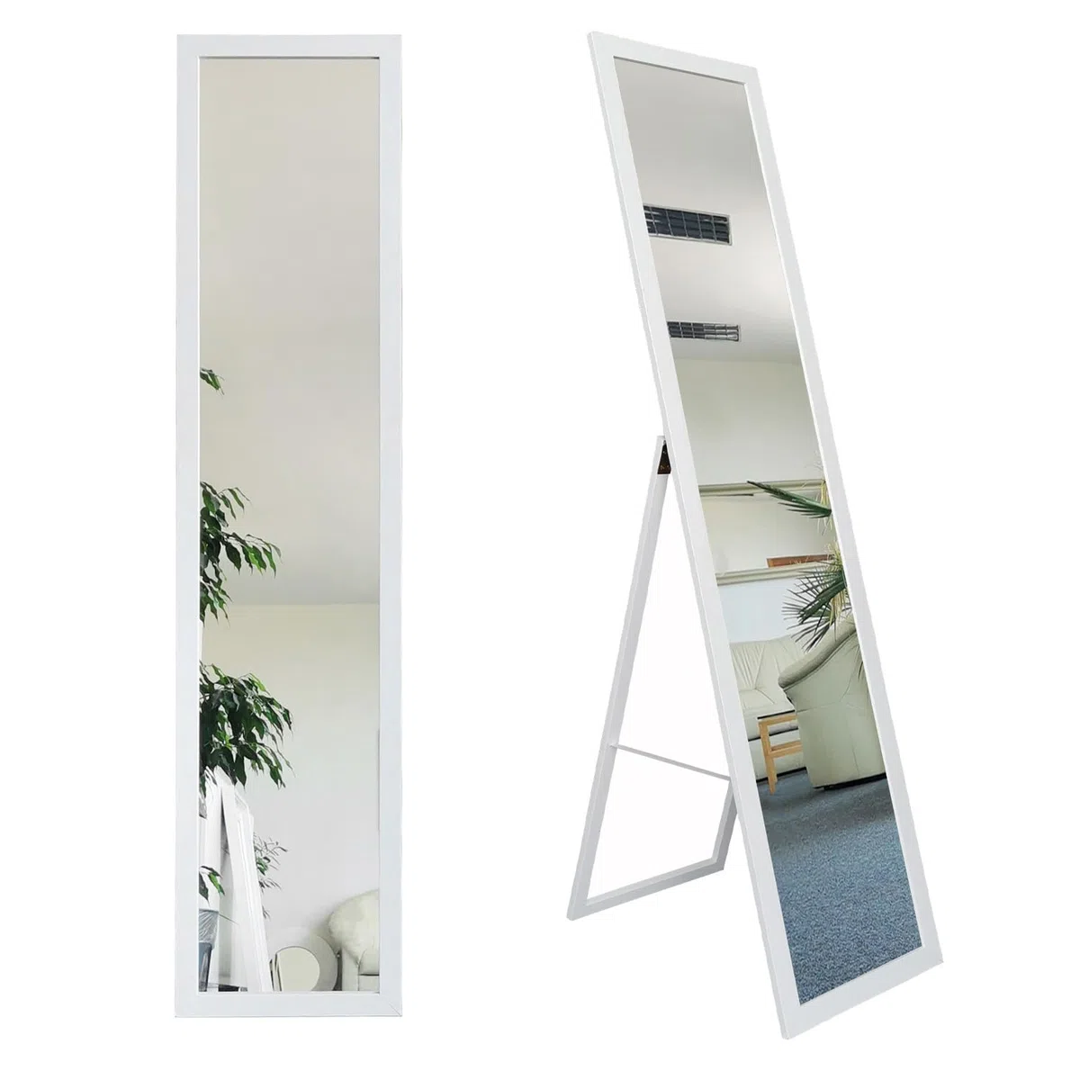 BD ART Stand-Ankleidespiegel Weiß 155,8 x 35,8 cm großer Fußboden Standspiegel Garderobe weiß Zeitloser eleganter MDF Rahmen Ganzkörperspiegel