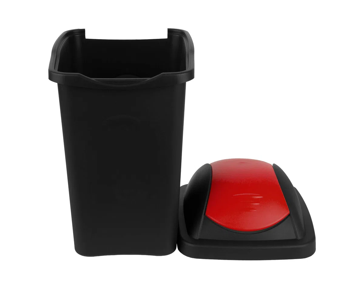BigDean Mülleimer 60L schwarz Schwingdeckel rot Kunststoff Made in Italy