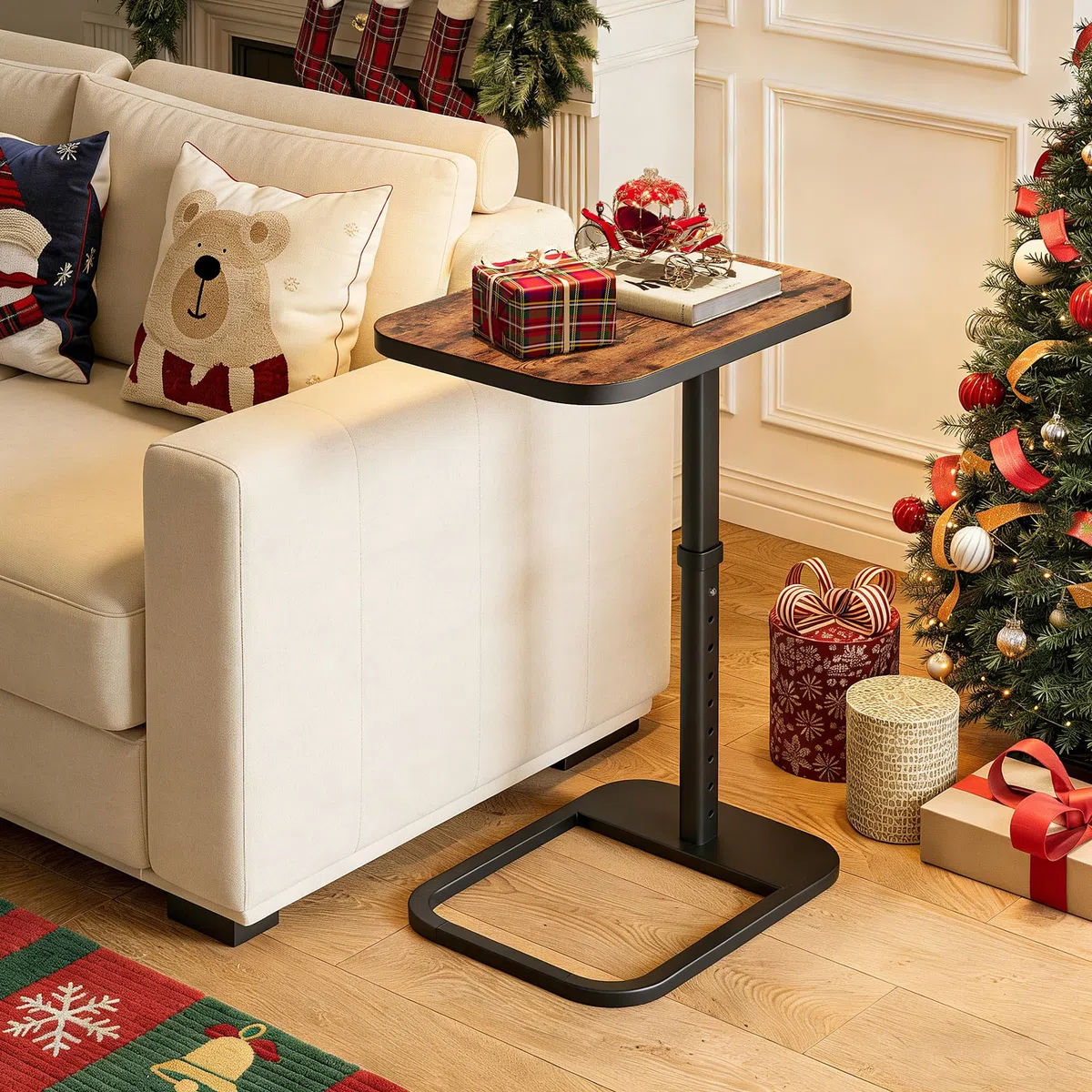 Kitstorack TV-Tablett, höhenverstellbar, Flip-Top, abgerundete Metallecken, Snack-Tisch für Couch, Sofa, Bett, Stuhl, Wohnzimmer, C-förmiger Beistelltisch zum Essen, Abendessen oder Laptop, kleine