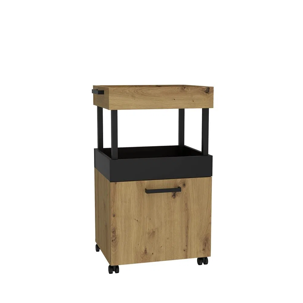 FORTE HOME BAR Barschrank mit Rollen und 1 Tür, Holzwerkstoff, Artisan Eiche / Schwarz matt, 50.2 x 88.5 x 41 cm