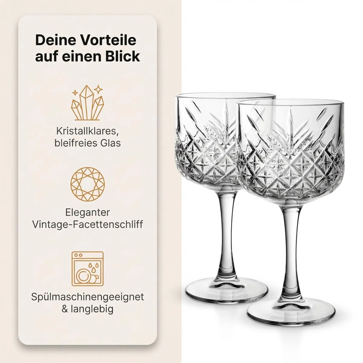 by Pasabahce Timeless Cocktailgläser 490 ml, 12er Set, Gläser aus Kristallglas, Facettenschliff, spülmaschinengeeignet