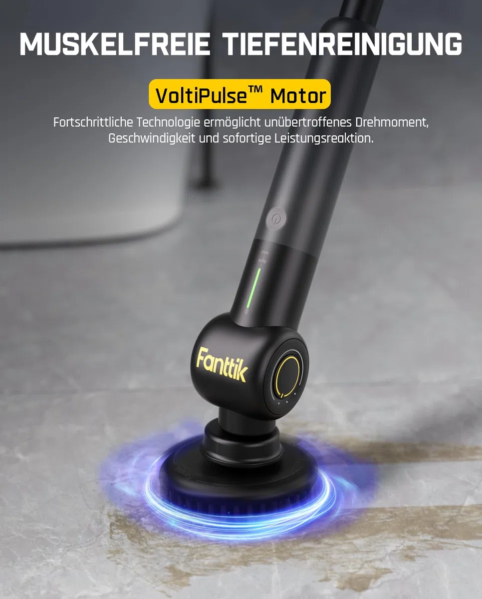 Fanttik Flip G9 Pro Elektrische Reinigungsbürste, VoltiPulse Motor,Flexibler Winkel & Ausziehbarer Griff, IPX7 Wasserdicht, Typ-C Ladung für Boden, Fliesen, Fugen (Schwarz)