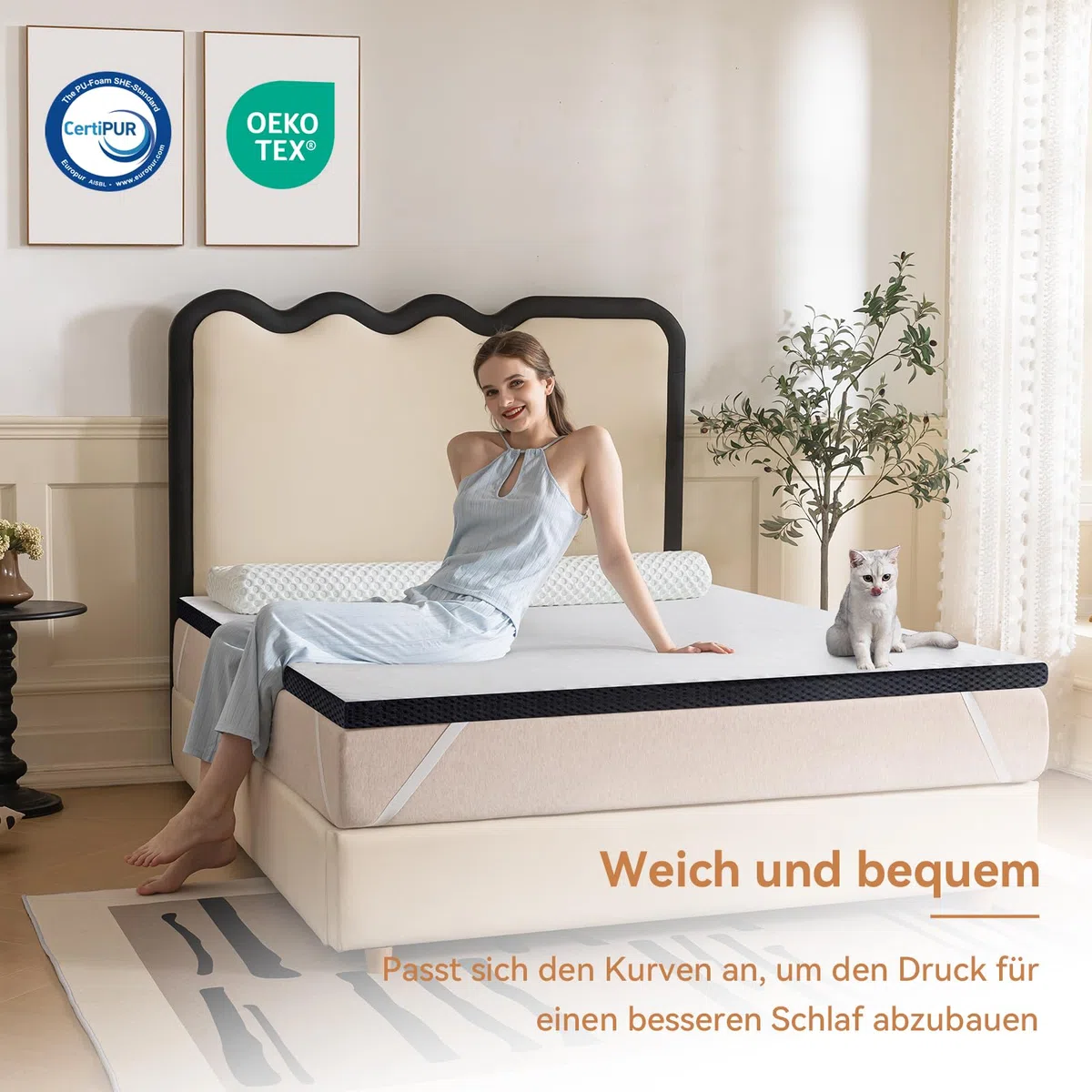 Amazon Basics Memoryschaum Matratzenauflage mit Bändern, 120 x 200 cm, 4 cm Höhe, weiß