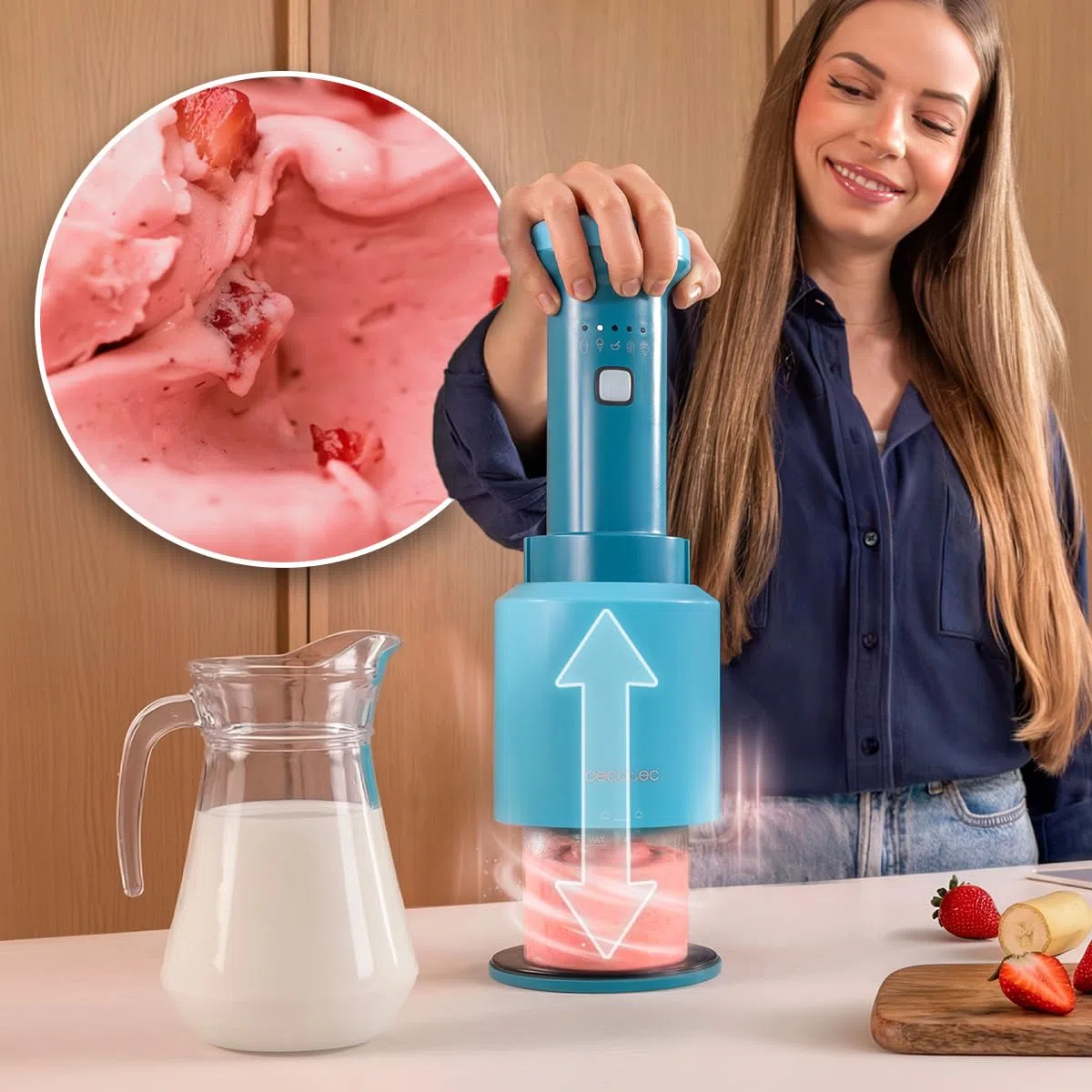 Cecotec Eismaschine Gelatec EasyMove, 5 Programme für Eis, Sorbet, Mix-ins, Slush und Shake, vertikales Rührsystem, Eis in 5 Min, 3x 260 ml Becher, Klinge abnehmbar, spülmaschinenfest, mit Deckeln