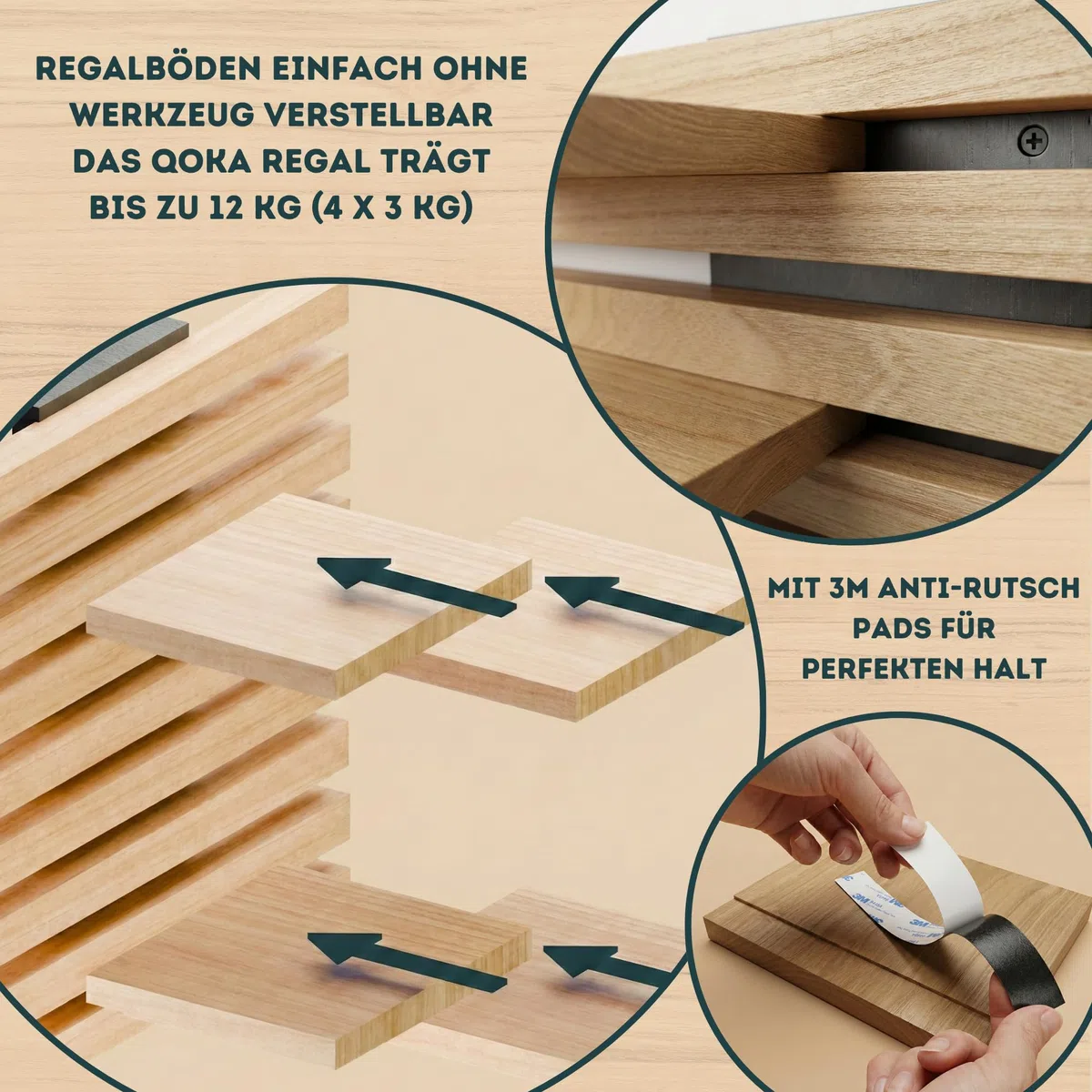 Wandregal Holz Hängend - Modulares Bücherregal Set aus Massivholz - Schwebendes Regalbrett für Wohnzimmer, Küche & Bad - Vintage Deko & Pflanzen Ablage