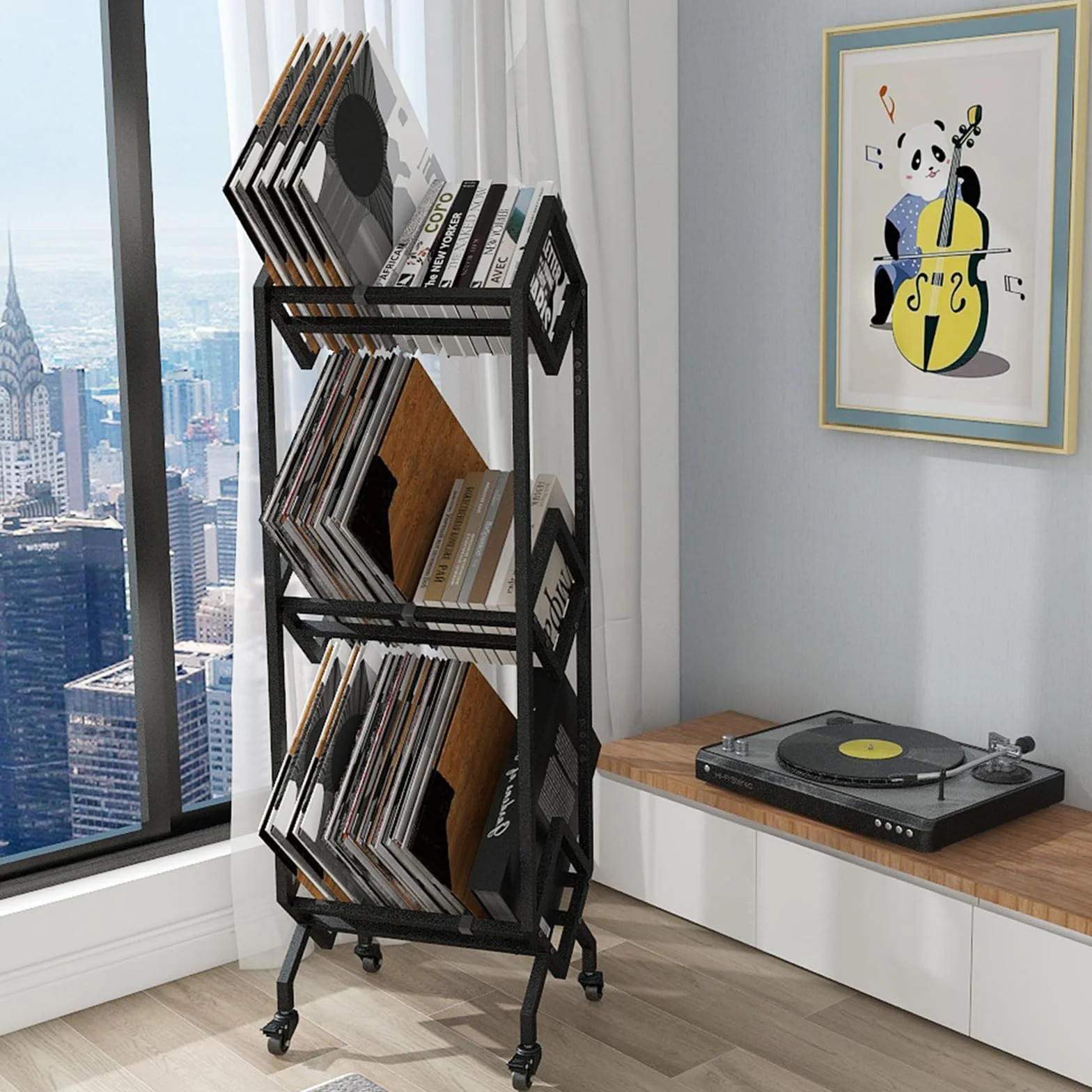 VEDECASA DJ Vinyl Record Schallplatten Plattenständer Regal Vinyl Regal mit 3-stöckiges Speicherhalter Rack LP Storage Display Ständer Regals Plattenspieler für Wohnzimmer Schallplattenständer