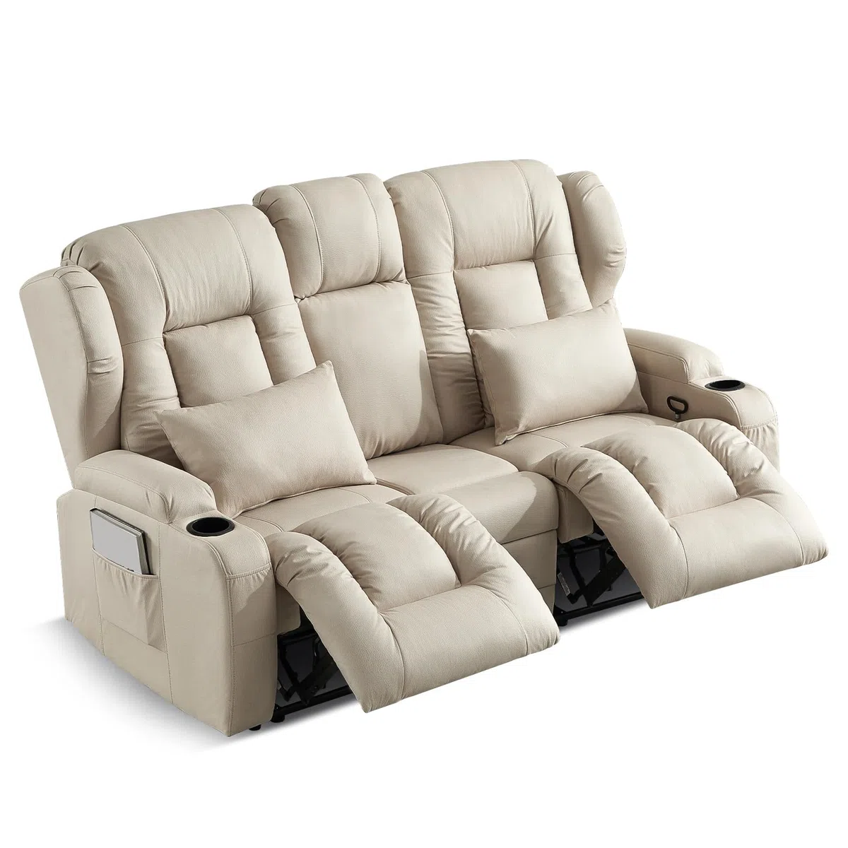 SAMERY Relaxsessel mit Liegefunktion Fernsehsessel Manuell Verstellbar, Zweisitzer Sofa Kinosessel 2 Sitzer mit Getränkehalter Schublade Buchse Stoffbezug