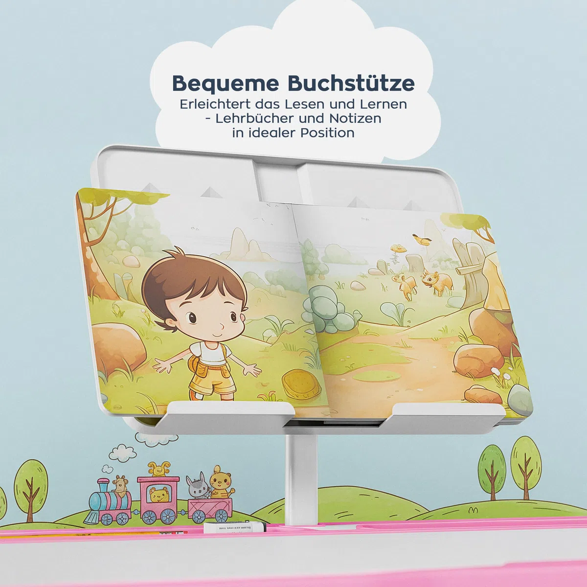 MARK ADLER Study 3.0 Kinderschreibtisch - Höhenverstellbar 54-76 cm - Schreibtisch Kinder ab 6 Jahren - Neigbare Tischplatte - mit Schublade und Buchständer - Ergonomisch zum Lernen - Rosa
