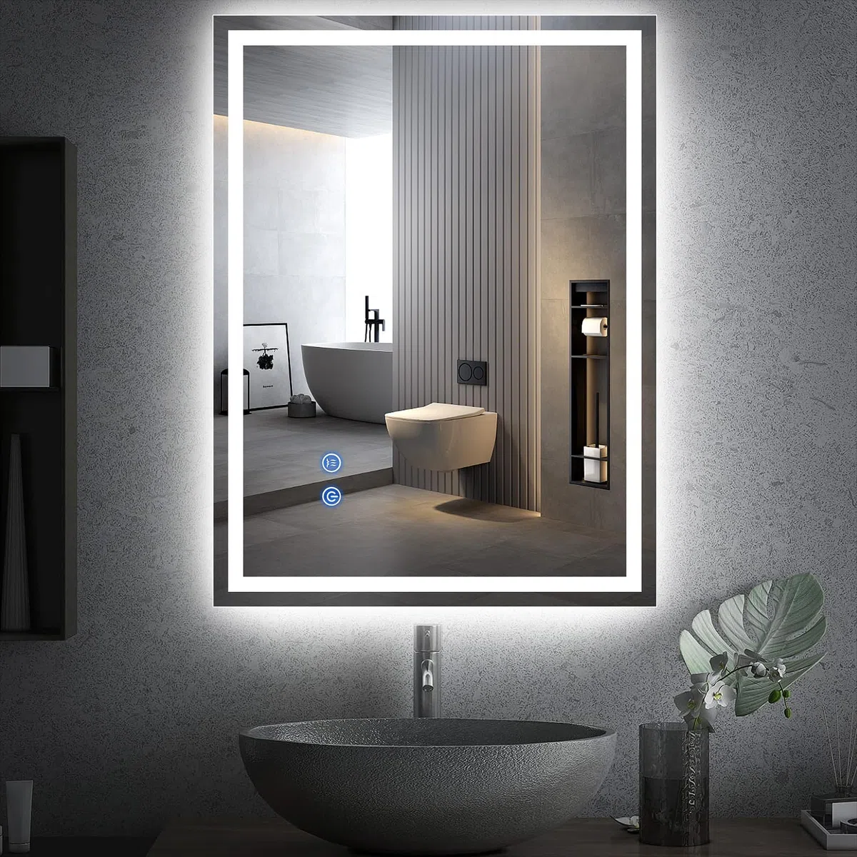 Youyijia Spiegel Mit Beleuchtung, 80x60 cm Badspiegel Mit Beleuchtung Mit Touch-Schalter Beschlagfrei, 3 Lichtfarben Dimmbar,3500K-6500K Badezimmerspiegel (Beschlagfrei+Dimmbar)