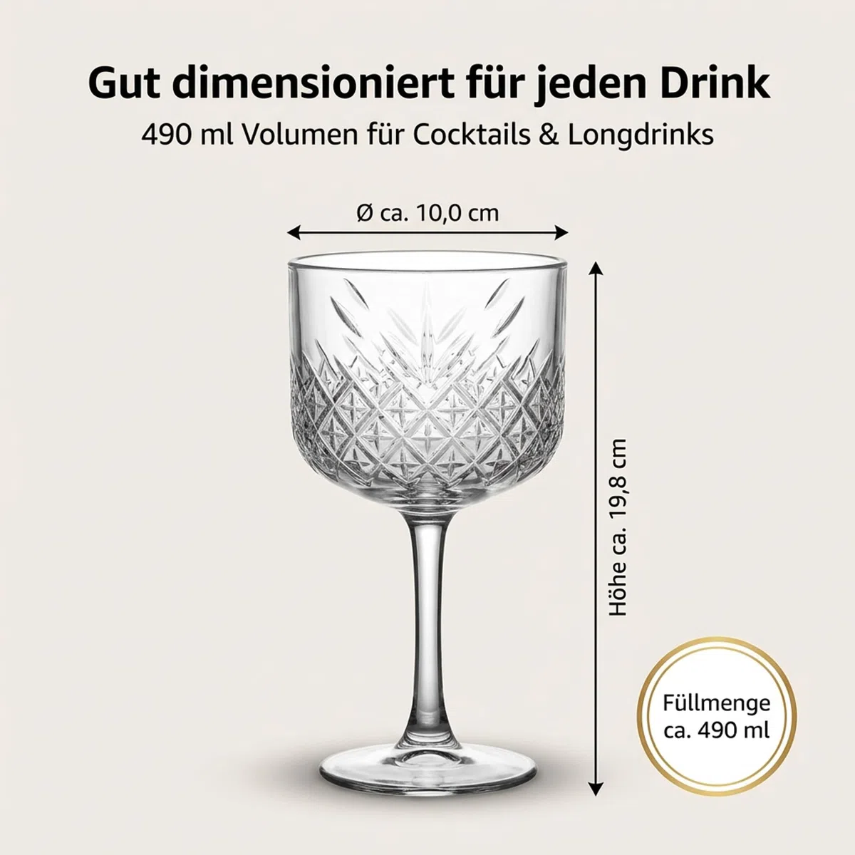 by Pasabahce Timeless Cocktailgläser 490 ml, 12er Set, Gläser aus Kristallglas, Facettenschliff, spülmaschinengeeignet