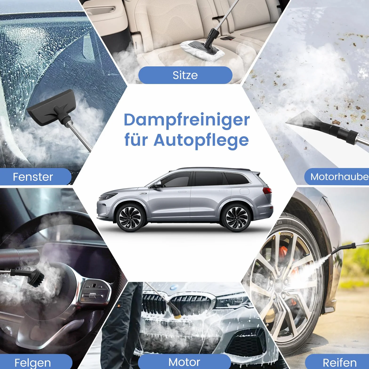 Granarbol 2500W Profi Hochdruck Dampfreiniger Handgerät für alles,15s Heizung 1.4L Handdampfreiniger,mit 18 PCS Reinigungsset und Verlängerungsstange,für Boden Polstermöbel Auto Bad Fenster,Entfetten