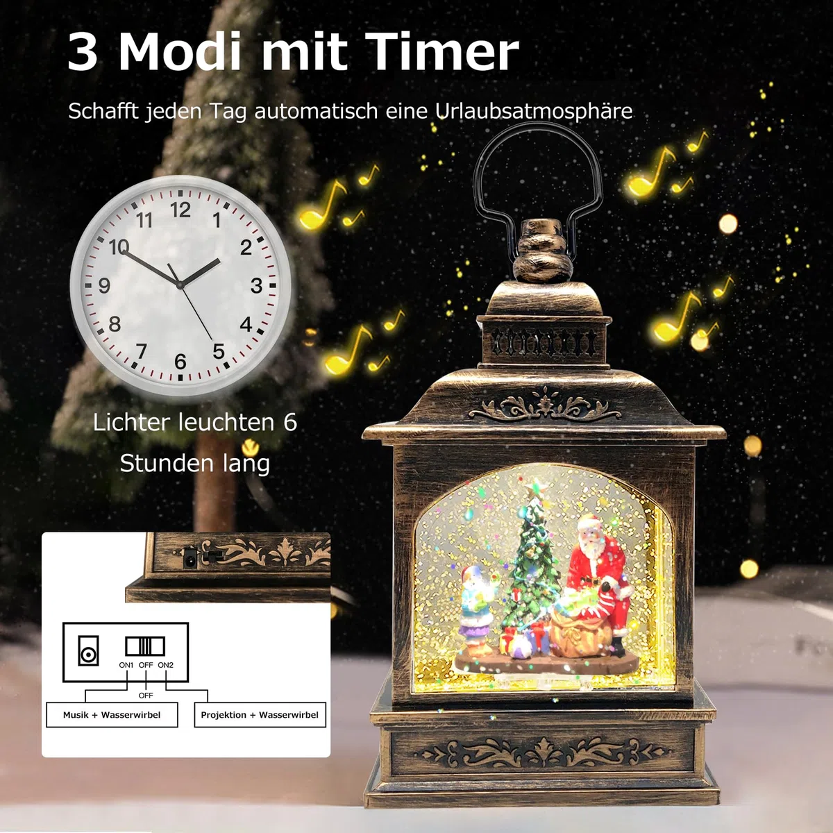 Marsyu Weihnachts Schneekugel Laterne mit Zeitschaltuhr, Beleuchtete USB/batteriebetriebene Wirbelnde Singende Wasserlaterne, Schneekugel Laterne für Erwachsene Kinder, Weihnachtsdekoration/Geschenk